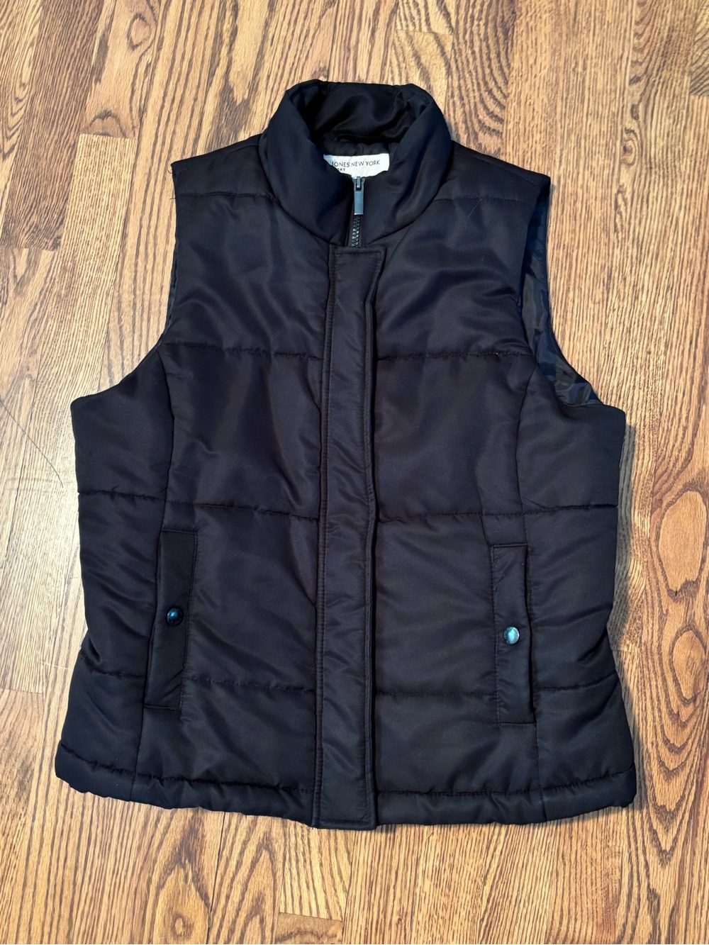 Jones New York Sport Black Quilted Puffer Vest Mock Neck Full Zip Women's M EUC